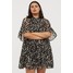 H&M H&M+ Trapezowa sukienka 0874888001 Jasnobeżowy/Czarny wzór