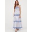 H&M Wyszywana sukienka 0867022001 Biały/Niebieski wzór