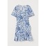 H&M Sukienka z krepy we wzory 0744906006 Biały/Niebieskie kwiaty