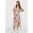 H&M Sukienka z motylkowym rękawem 0843271002 Kremowy/Różowe kwiaty