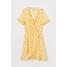 H&M Krótka sukienka kopertowa 0755617001 Jasnożółty/Kwiaty