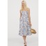 H&M Sukienka z domieszką lnu 0821336004 Kremowy/Niebieski wzór