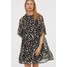 H&M Trapezowa sukienka 0874669002 Jasnobeżowy/Czarny wzór