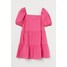 H&M H&M+ Krótka sukienka z bawełny 0911436001 Wiśniowy