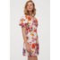 H&M Sukienka z bufiastym rękawem 0817353007 Jasnoróżowy/Duże kwiaty
