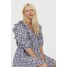 H&M Sukienka z bufiastym rękawem 0894353001 Biały/Niebieskie kwiaty