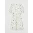 H&M Kopertowa sukienka z bufkami 0904112001 Biały/Kwiaty