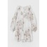 H&M Sukienka z falbanami 0745321001 Biały/Kwiaty
