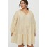 H&M H&M+ Sukienka z bufkami 0887236001 Jasnożółty/Białe paski