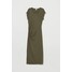 H&M Drapowana sukienka z dżerseju 0611235002 Ciemna zieleń khaki