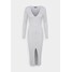 Missguided Petite V NECK BUTTON FRONT DRESS Sukienka dzianinowa grey M0V21C0H3