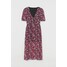 H&M Sukienka z bufiastym rękawem 0829147001 Czarny/Różowe kwiaty