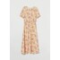 H&M Sukienka z falbanami 0849938001 Jasnożółty/Różowe kwiaty