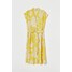 H&M Satynowa sukienka z paskiem 0880186001 Żółty/Kwiaty