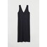 H&M Dżersejowa sukienka w serek 0881759004 Granatowy