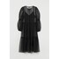 H&M Tiulowa sukienka z bufkami 0909174001 Czarny