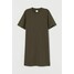 H&M Bawełniana sukienka T-shirtowa 0841434018 Ciemna zieleń khaki