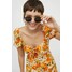H&M Sukienka z bufiastym rękawem 0963236007 Ciemnożółty/Kwiaty