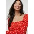 H&M Sukienka z bufiastym rękawem 0938419004 Czerwony/Kwiaty