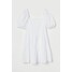 H&M Sukienka z bufiastym rękawem 0905614002 Biały