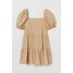 H&M Sukienka z bufiastym rękawem 0905614002 Beżowy