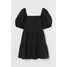 H&M Sukienka z bufiastym rękawem 0905614002 Czarny