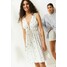 H&M Sukienka z domieszką lnu 1003780001 Biały/Niebieskie kwiaty