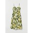 H&M Sukienka z domieszką lnu 0821336003 Biały/Cytryny