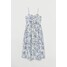 H&M Sukienka z domieszką lnu 0821336003 Kremowy/Niebieski wzór