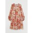 H&M H&M+ Szyfonowa sukienka 0919391002 Kremowy/Różowe kwiaty