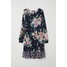 H&M Szyfonowa sukienka we wzory 0591444006 Ciemnoniebieski/Kwiaty