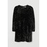 H&M Sukienka z bufiastym rękawem 0927519001 Czarny/Cekiny