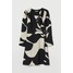 H&M Sukienka kopertowa z paskiem 0930877001 Kremowy/Czarny wzór