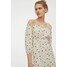 H&M Sukienka z odkrytymi ramionami 0977942001 Biały/Kwiaty