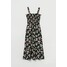 H&M Sukienka z marszczeniem 0938424006 Czarny/Różowe kwiaty
