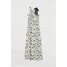 H&M Długa sukienka z kokardą 0766785002 Biały/Czarne kwiaty