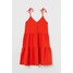 H&M Dżersejowa sukienka w serek 0873604005 Pomarańczowoczerwony