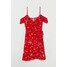 H&M Kopertowa sukienka z falbanami 0643193002 Czerwony/Kwiaty