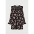 H&M Sukienka z koronkowym detalem 0903922001 Czarny/Kwiaty