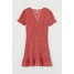 H&M Sukienka z krepy 0871377002 Koralowoczerwony/Kwiaty