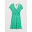 H&M Sukienka do kolan 0942658002 Zielony/Białe kwiaty