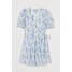 H&M Kopertowa sukienka z lyocellem 0906909002 Biały/Niebieskie kwiaty