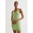 H&M Dzianinowa sukienka z mocowaniem na szyi 1049676002 Zielony/Wzór