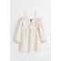 H&M Krótka sukienka z wycięciami - 1036208001 Jasnobeżowy/Biała krata