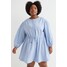 H&M H&M+ Krótka sukienka z domieszką lnu 1060316002 Niebieski/Białe paski