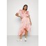Glamorous Curve RUFFLE WRAP MIDI DRESS WITH TIE BELT PUFF SLEEVES Sukienka koktajlowa peach pink GLA21C09C-J11