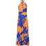 Bonprix Długa sukienka z dekoltem halter niebiesko-pomarańczowy z nadrukiem