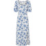 Bonprix Sukienka midi z dżerseju z rozcięciem kremowo-perłowy niebieski w kwiaty