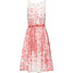 Bonprix Sukienka midi koronkowa z wiązanym paskiem biało-czerwony w kwiaty