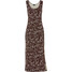 Bonprix Długa sukienka z rozcięciem, ze zrównoważonej wiskozy brązowy ziemisty - biel wełny z nadrukiem